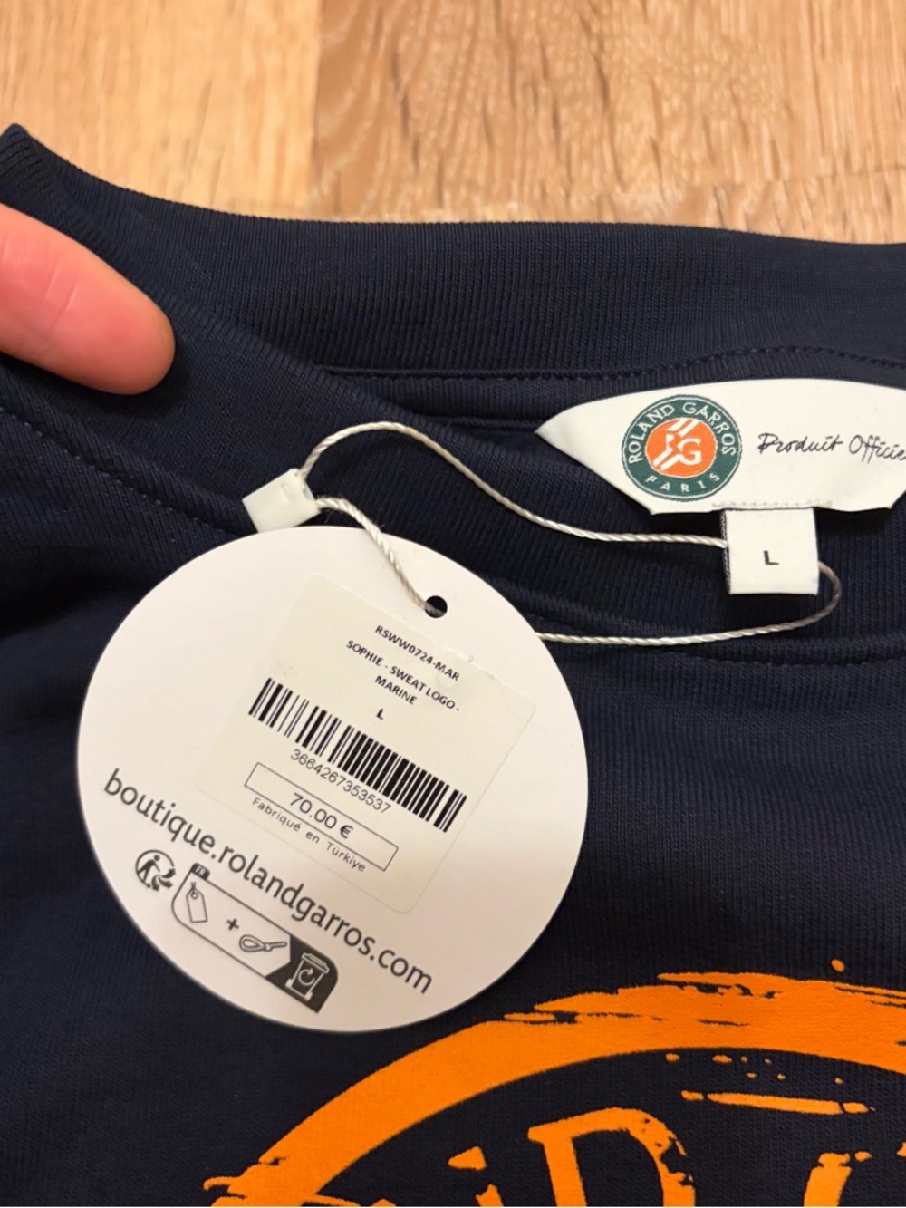 NWT Roland-Garros Navy Crewneck Sweatshirt with Orange Logo Tennis Paris Slam - Picture 4 of 6